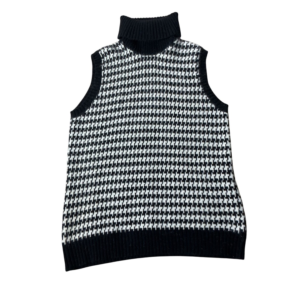 Lauren Ralph Lauren Houndstooth Sweater Vest Womens L Black White Wool Cashmere